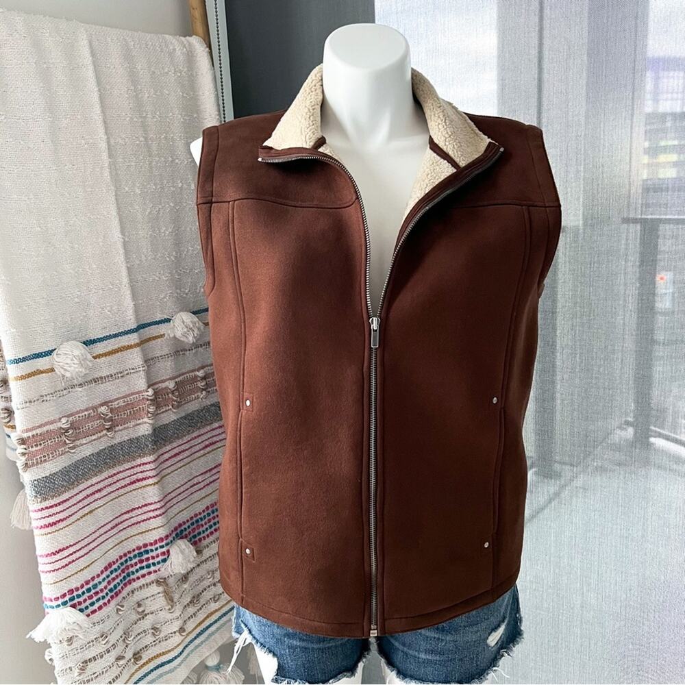 Lauren Ralph Lauren Brown Shearling Lined Faux Suede Barn Vest Women’s Size XL - Picture 2 of 10
